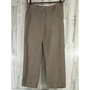 LL Bean Womens Pants Slacks Size 14 (32x29) Tan Brown‎ Houndstooth High Rise